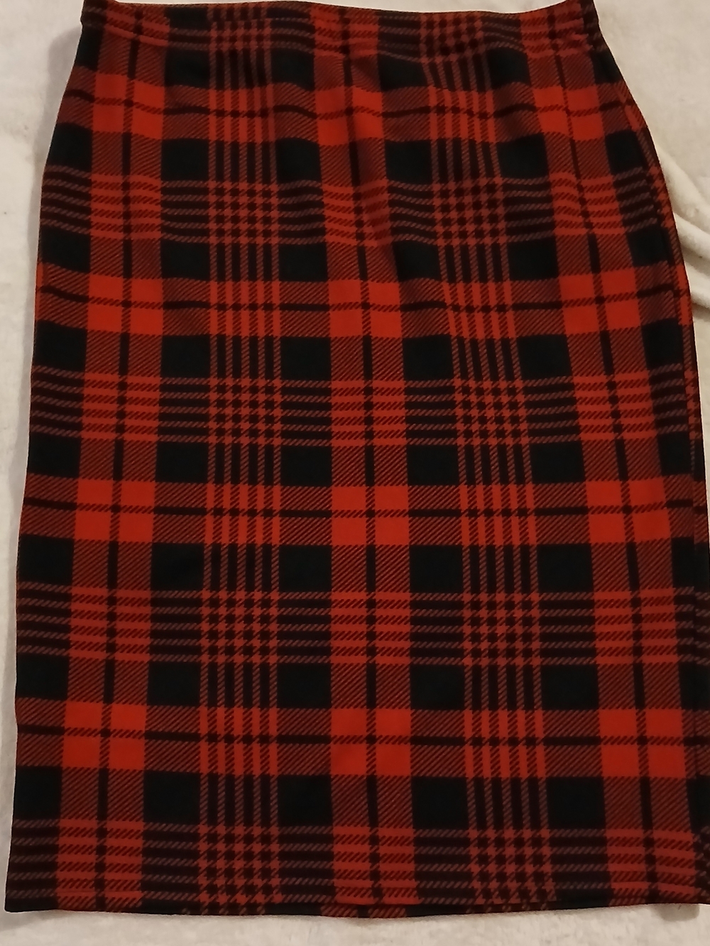 💥 Red & Black Buffalo Plaid Stretch Pencil Skirt, XL